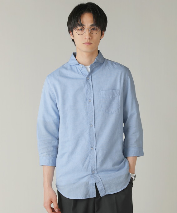 NEVER） Acquiesce シャツ 綿麻シャツ メンズ 七分袖 リネンシャツ