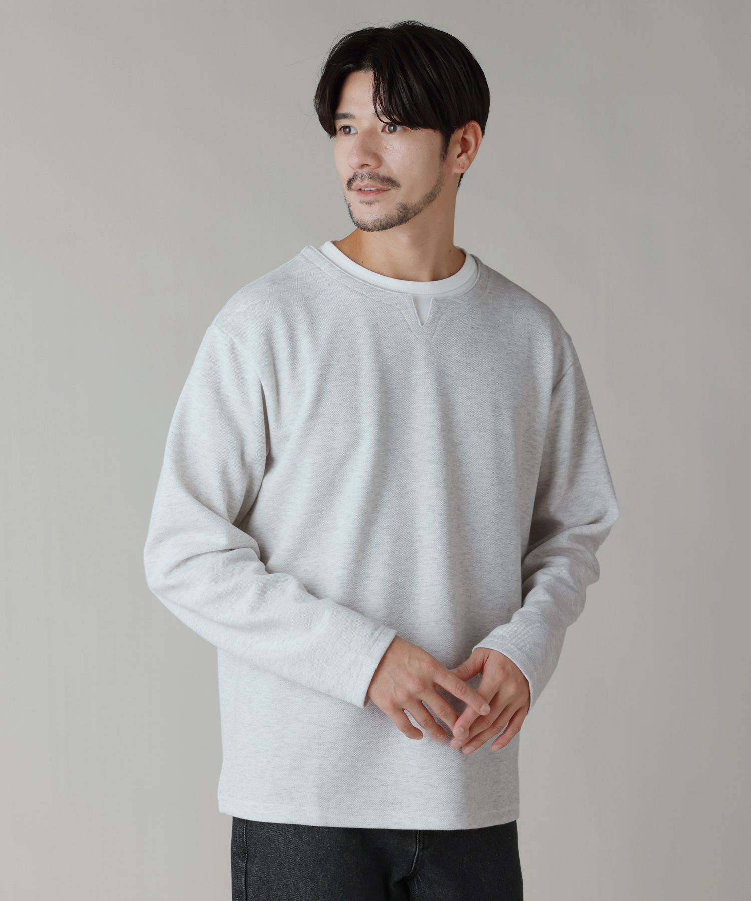 プルオーバー カットソー メンズ 秋 冬 フェイクレイヤード 長袖