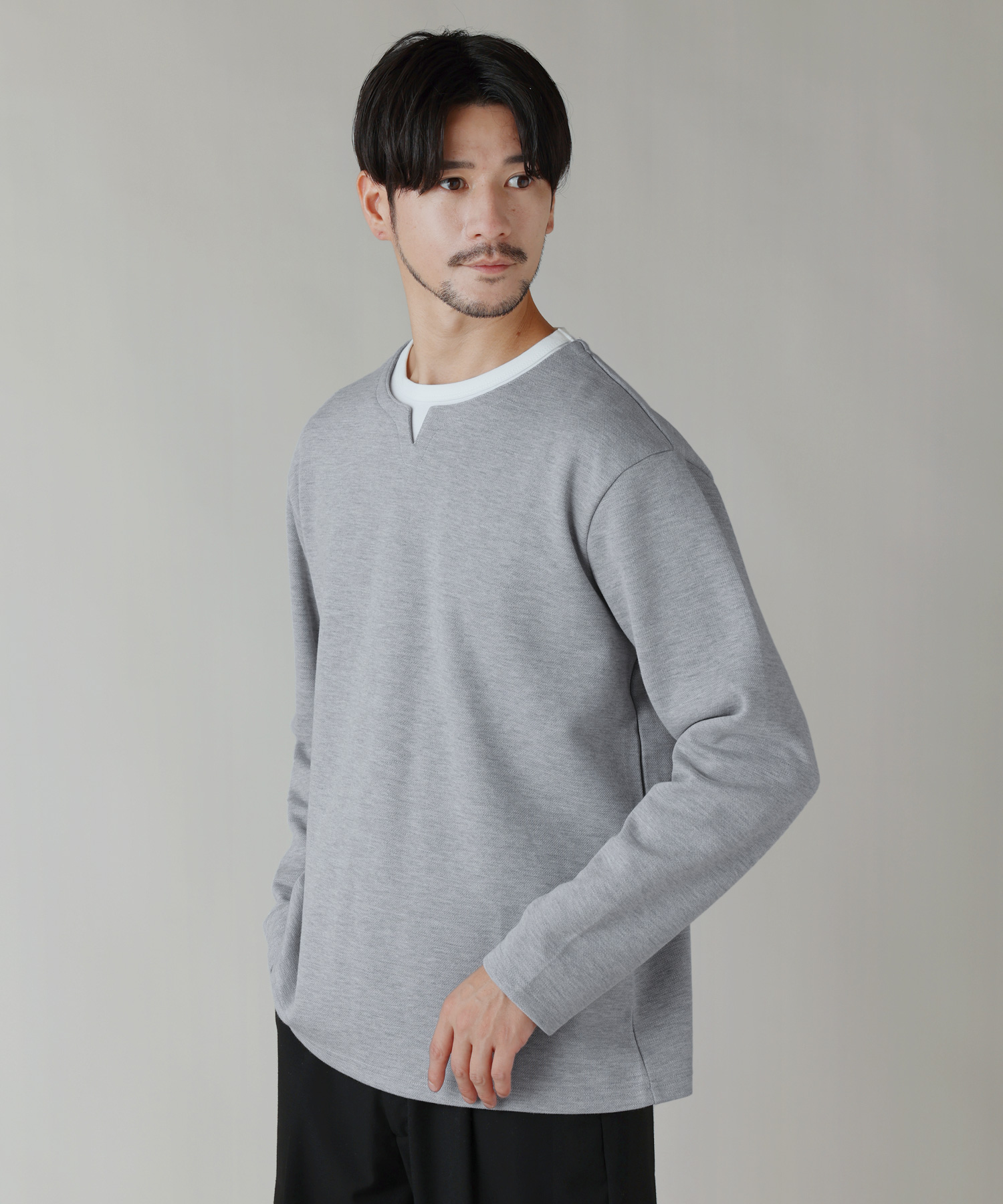 プルオーバー カットソー メンズ 秋 冬 フェイクレイヤード 長袖