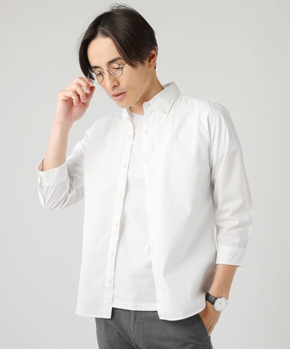 ブロードシャツ メンズ シャツ  シャーリング 7分袖 ボタンダウン  日本製 春｜spu｜02
