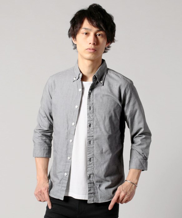 ブロードシャツ メンズ シャツ  シャーリング 7分袖 ボタンダウン  日本製 春｜spu｜15