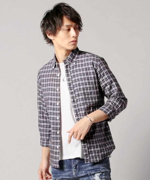 ブロードシャツ メンズ シャツ  シャーリング 7分袖 ボタンダウン  日本製 春｜spu｜16