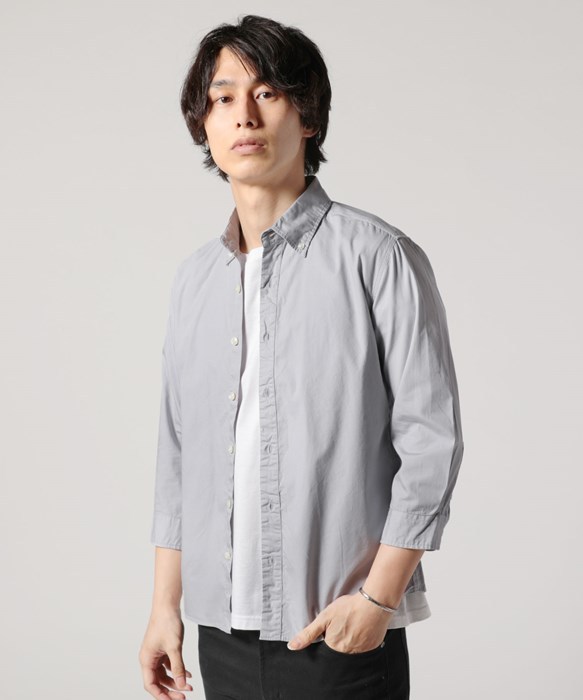 ブロードシャツ メンズ シャツ  シャーリング 7分袖 ボタンダウン  日本製 春