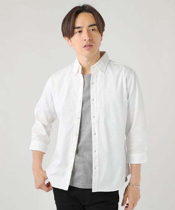 ブロードシャツ メンズ シャツ  シャーリング 7分袖 ボタンダウン  日本製 春｜spu｜06