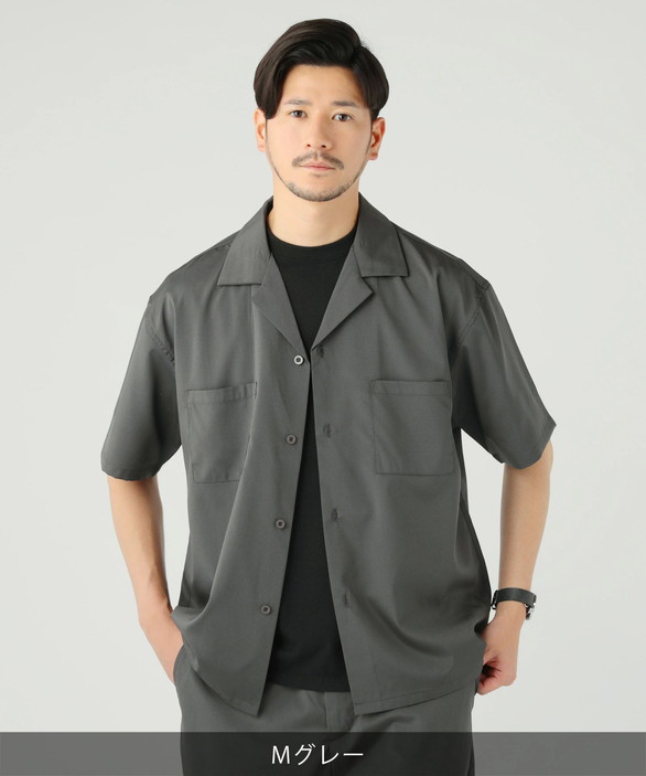Buco ベージュ 半袖シャツ セットアップ対応】 オープンカラーシャツ シャツ 半袖 夏 接触