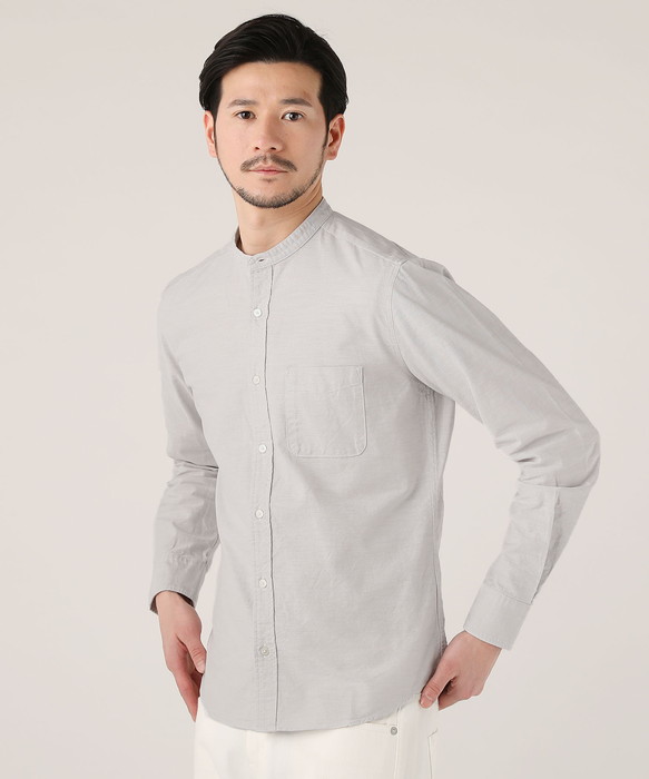 バンドカラーシャツ オックスフォードシャツ シャツ メンズ 春服 夏服 日本製 綿100 長袖 ホワイト ブラック グレー 水色 カーキ ネイビー