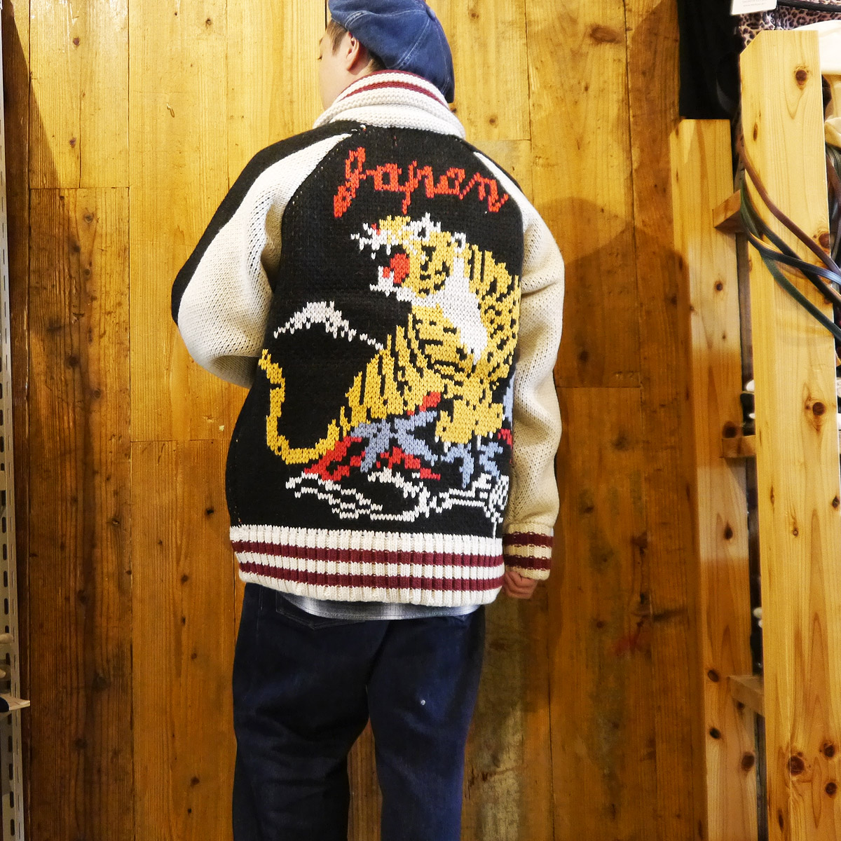 新品❤ヒューストン カウチンセーター スカジャンニット トラ 虎 寅 タイガー黒 ヒューストン カウチンセーター カウチンニット スタジャン 虎柄