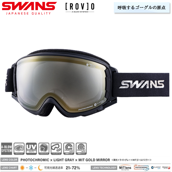 スノーゴーグル SWANS スワンズ ROVO ロヴォ　スキー　 スノボー　フォトクロミックレンズ　調光レンズ MIT LENS くもり止めレンズ 【RV-MDH-CMIT-GD】 | 