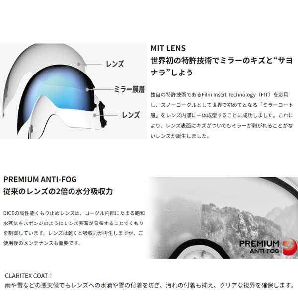 ダイス BANK バンク MITミラー調光レンズ BANK スノーゴーグル バンク DICE ダイス MIT調光 可視光線透過率 A