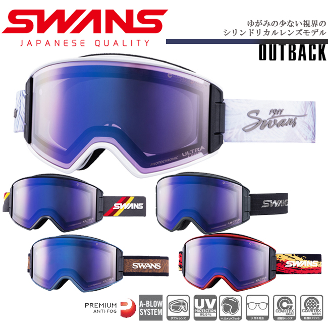スノーゴーグル スワンズ SWANS OUTBACK　調光レンズ 成型平面レンズ メガネ対応 【OB-MDH-CU-LP】｜SRS