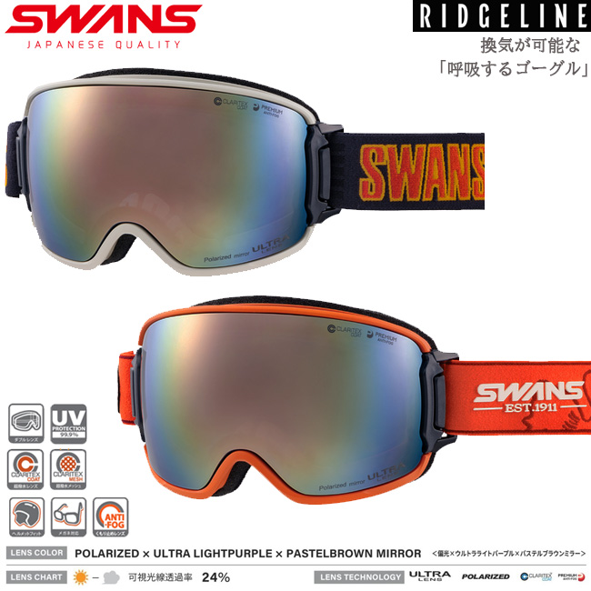 スノーゴーグル　スワンズ SWANS　RIDGELINE　リッジライン　くもり止め加工 メガネ対応 ヘルメット対応　ULTRA偏光レンズ 偏光レンズ【RL-MDH-PU-LP】 | 