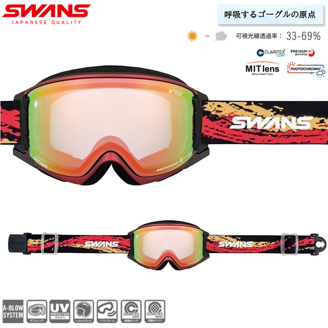 スノーゴーグル SWANS スワンズ　ROVO　ロヴォ　スキー　スノボー　フォトクロミックレンズ　調光レンズ MIT LENS くもり止めレンズ【RV-MDH-CMIT-RD】 | 