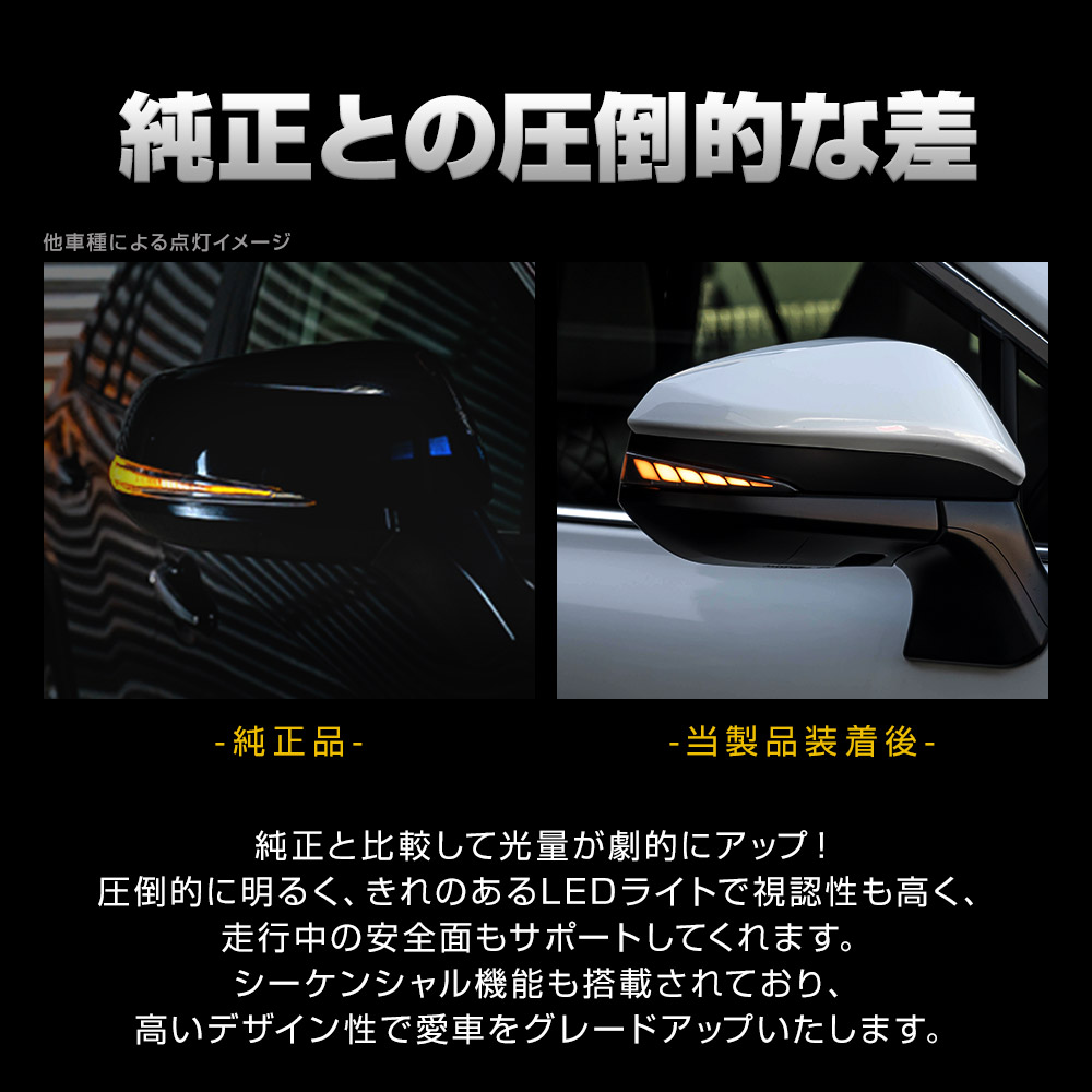 車検対応 ハリアー 80系 60系  専用 LEDシーケンシャルドアミラーウィンカーランプ 2p スモーク シェアスタイル カスタム パーツ｜ss-style8｜08