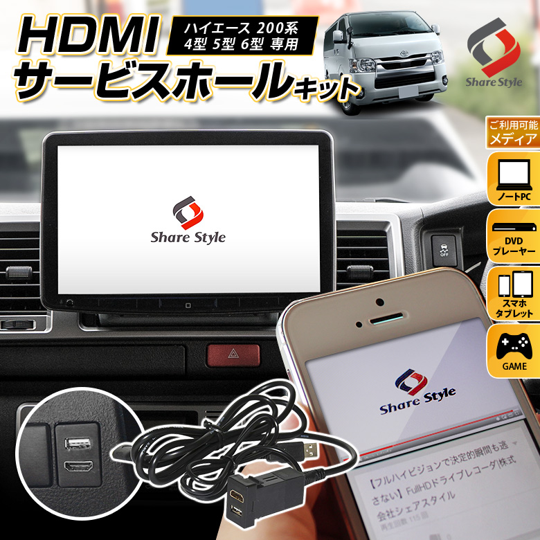 ハイエース 200系 4 5 6型 専用 HDMIサービスホールキット スイッチホール USB端子 TOYOTA Aタイプ 増設 USB HDMI :  to-hia15-ac07002 : LED HIDの老舗シェアスタイル - 通販 - Yahoo!ショッピング