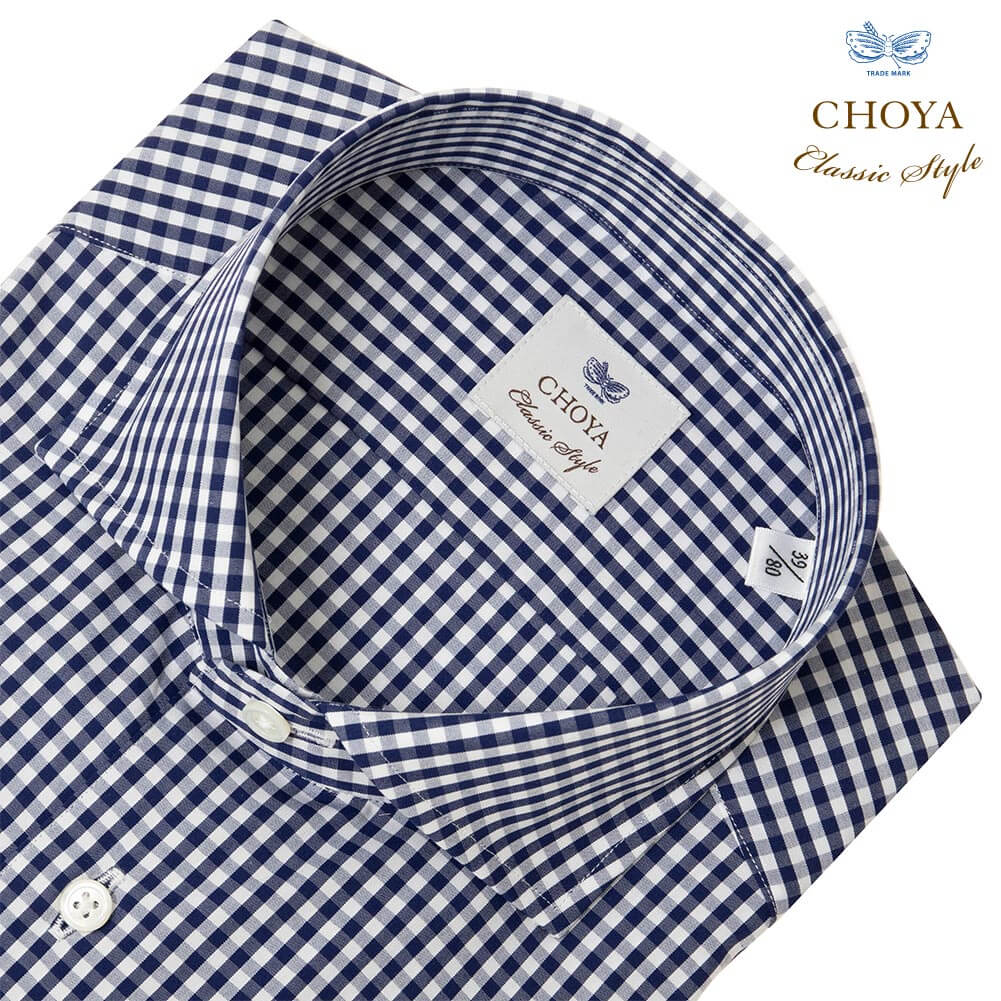 CHOYA Classic Style 長袖 ワイシャツ メンズ 綿100% ネイビー チェック  ワイドカラー CH_24FA｜ss1946｜02