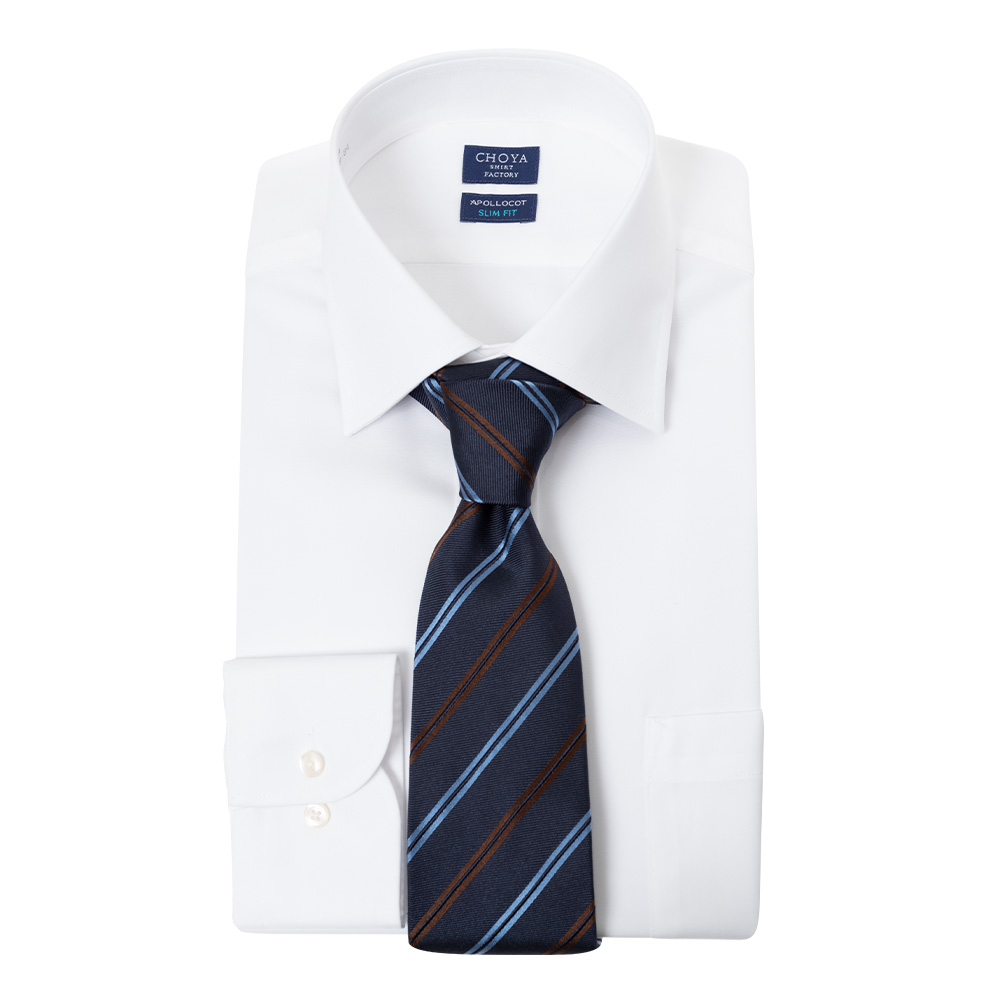 スリムフィット アポロコット 長袖 ワイシャツ メンズ 春夏秋冬 形態安定加工 白ブロード セミワイ【CFD007-100】 CHOYA SHIRT FACTORY スリムフィット アポロコット 長袖 ワイシャツ