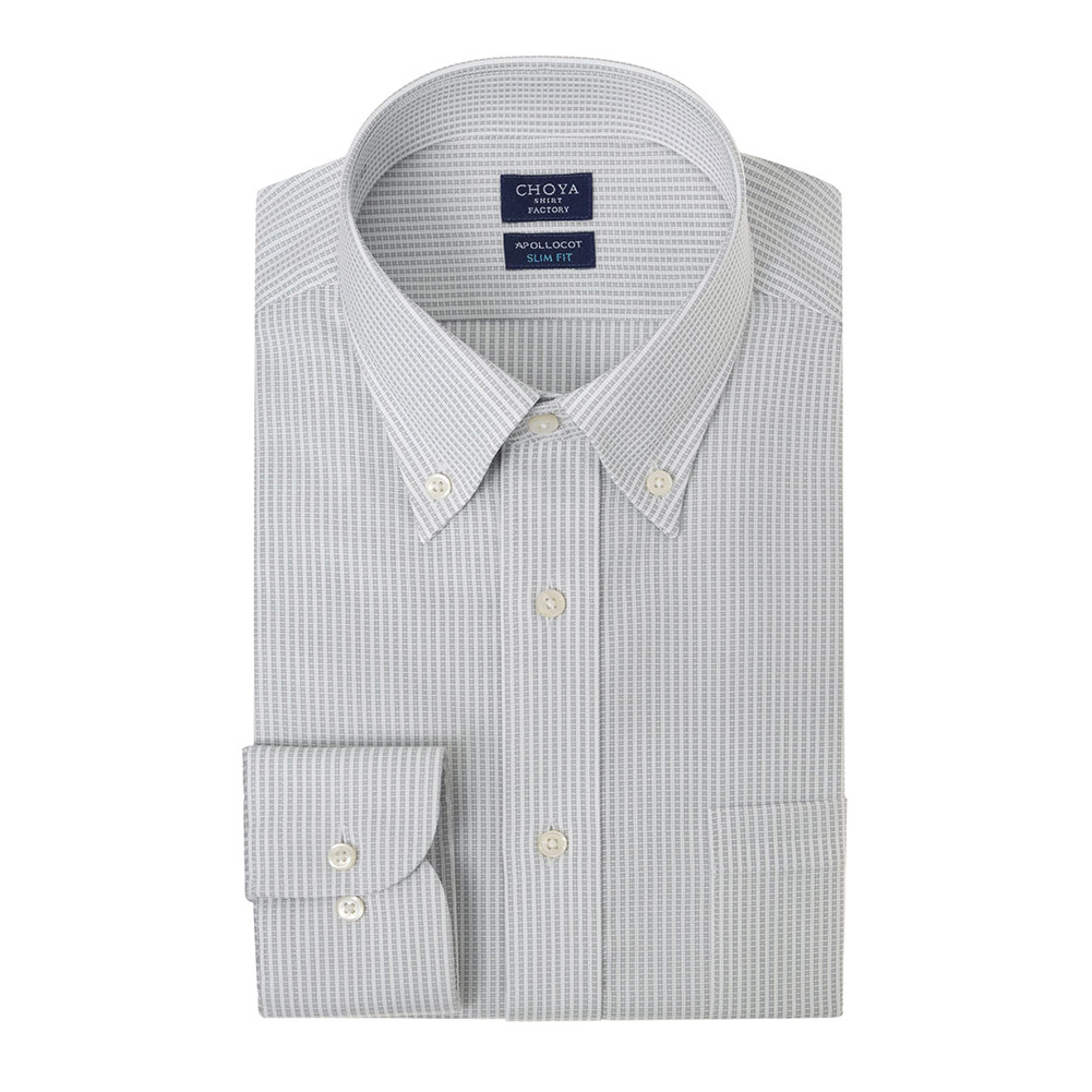 日清紡アポロコット スリムフィット 長袖 ワイシャツ メンズ  綿100％ 形態安定加工 グレー ド【CFD251-480】 CHOYA SHIRT FACTORY 日清紡アポロコット スリムフィット 長袖