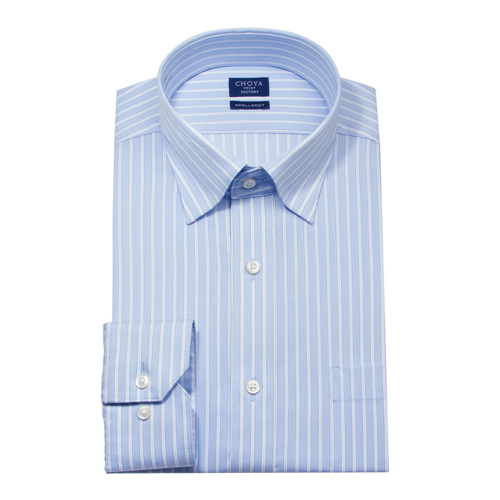 日清紡アポロコット 長袖 ワイシャツ メンズ 綿100％ 形態安定加工 青 ブルーストライプ スナッ【CFD373-450】 CHOYA SHIRT FACTORY 日清紡アポロコット 長袖 ワイシャツ メンズ 綿