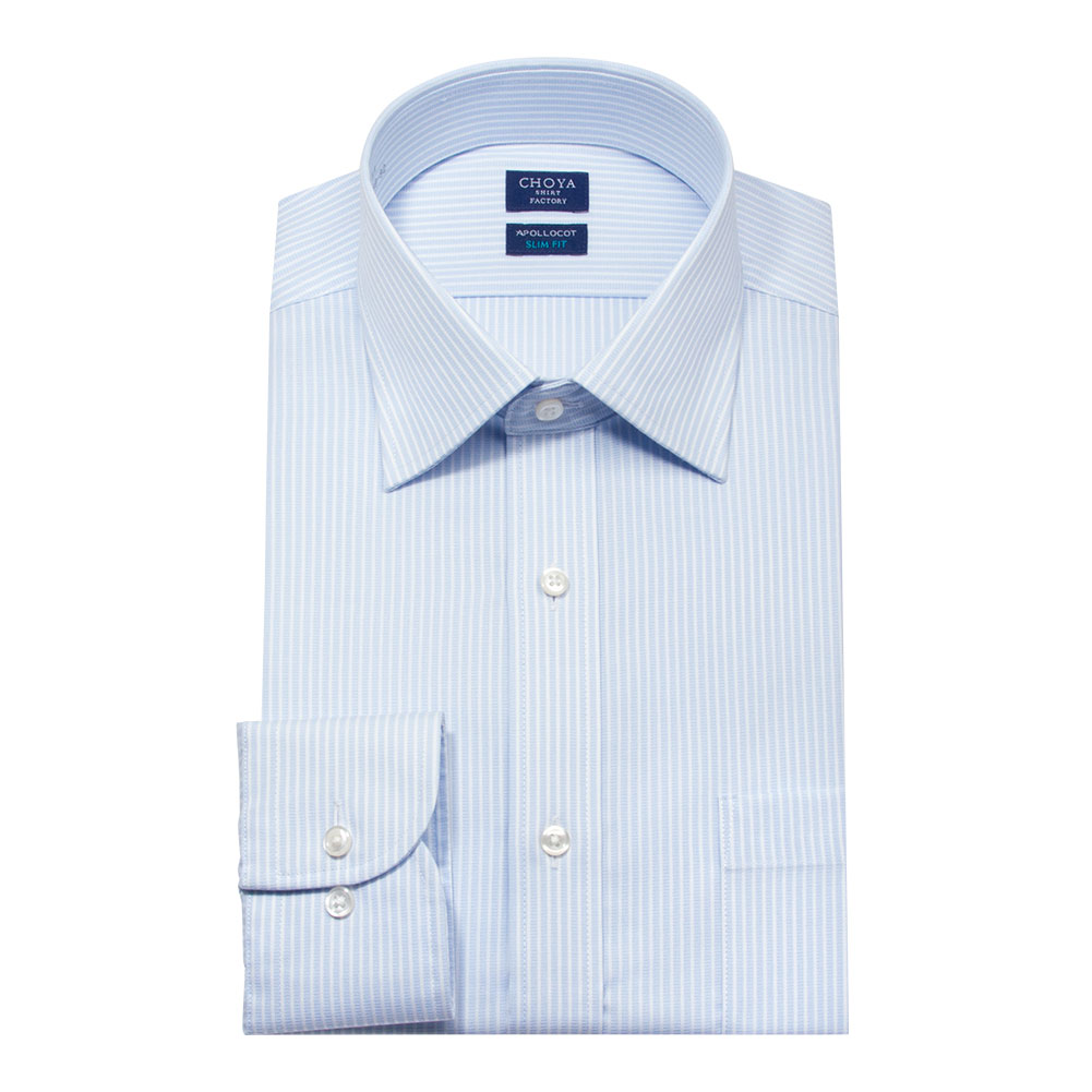 日清紡アポロコット スリムフィット 長袖 ワイシャツ スリムフィット メンズ 形態安定加工 青 ブル【CFD374-450】 CHOYA SHIRT FACTORY 日清紡アポロコット スリムフィット 長袖