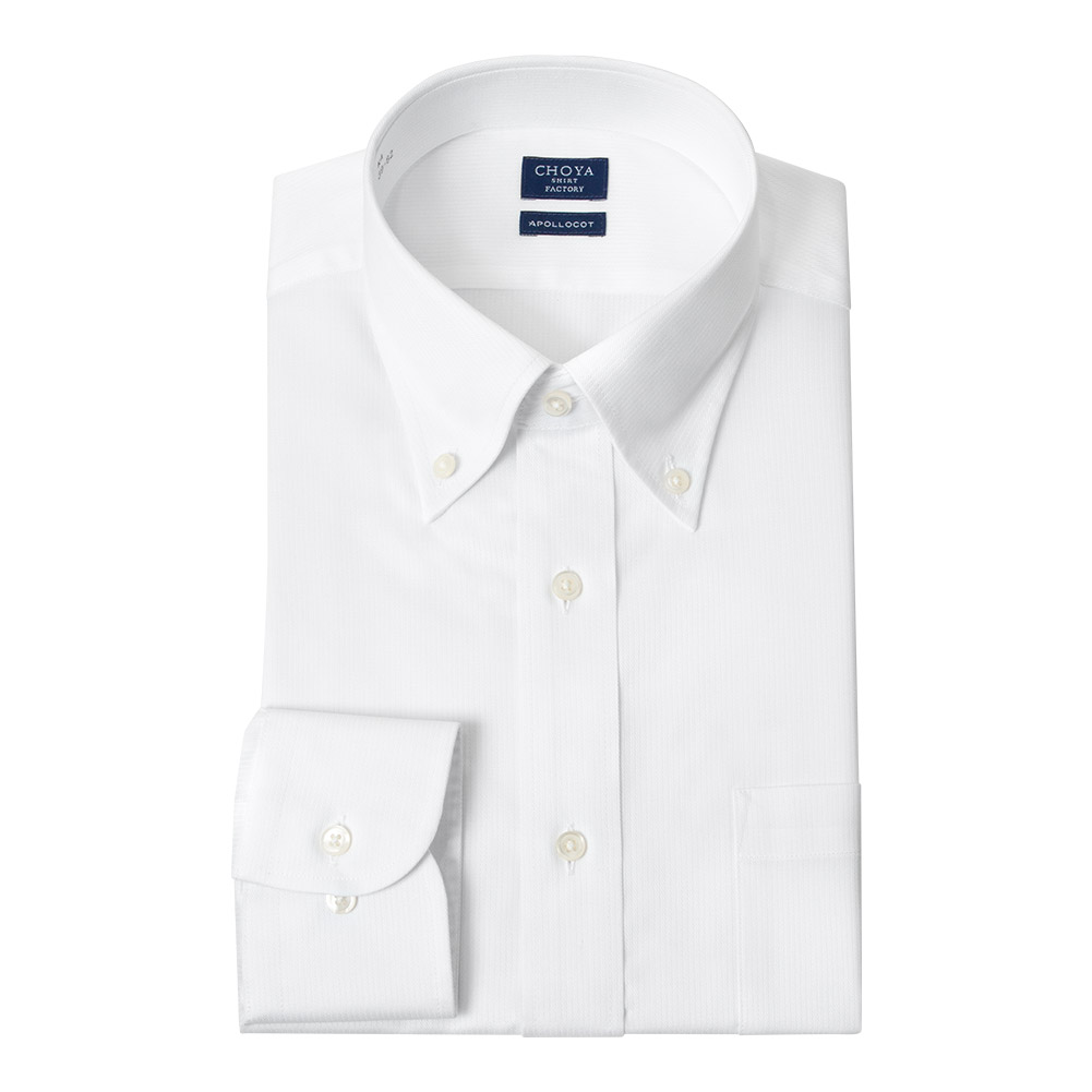 日清紡アポロコット 長袖 ワイシャツ メンズ 形態安定加工 白 ホワイト ドビー ストライプ ボタン【CFD762-201】 CHOYA SHIRT FACTORY 日清紡アポロコット 長袖 ワイシャツ メンズ 形態