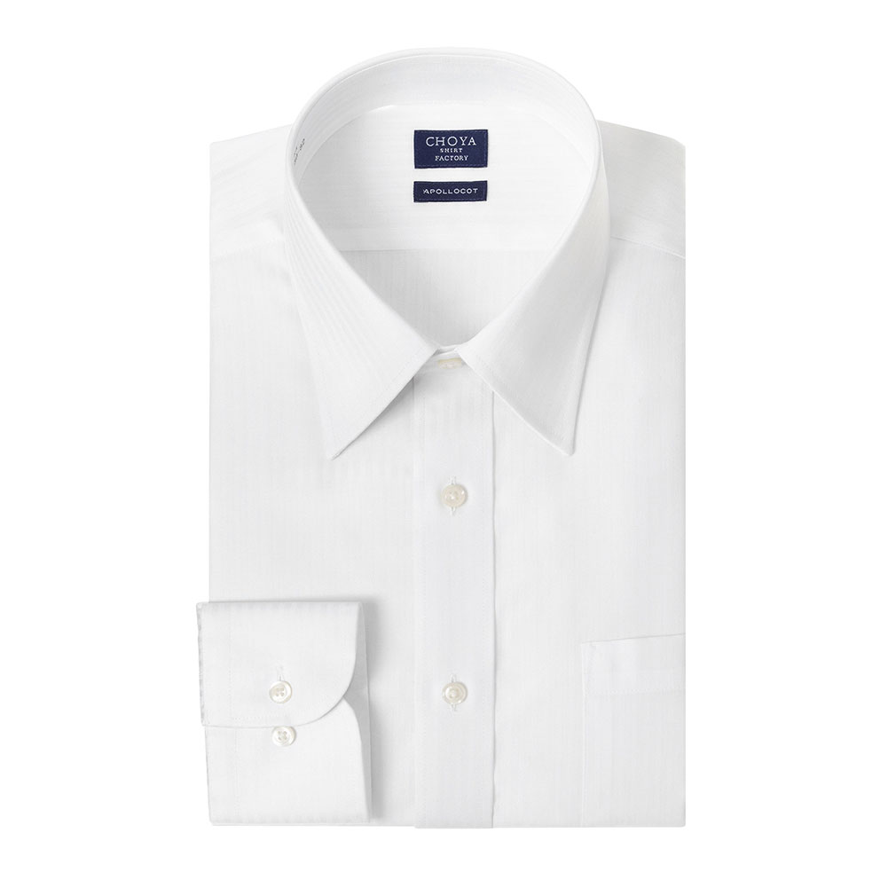 日清紡アポロコット 長袖 ワイシャツ メンズ 形態安定加工 白ドビー ストライプ レギュラーカラー |綿100％ ホワイト CH_2401FS
