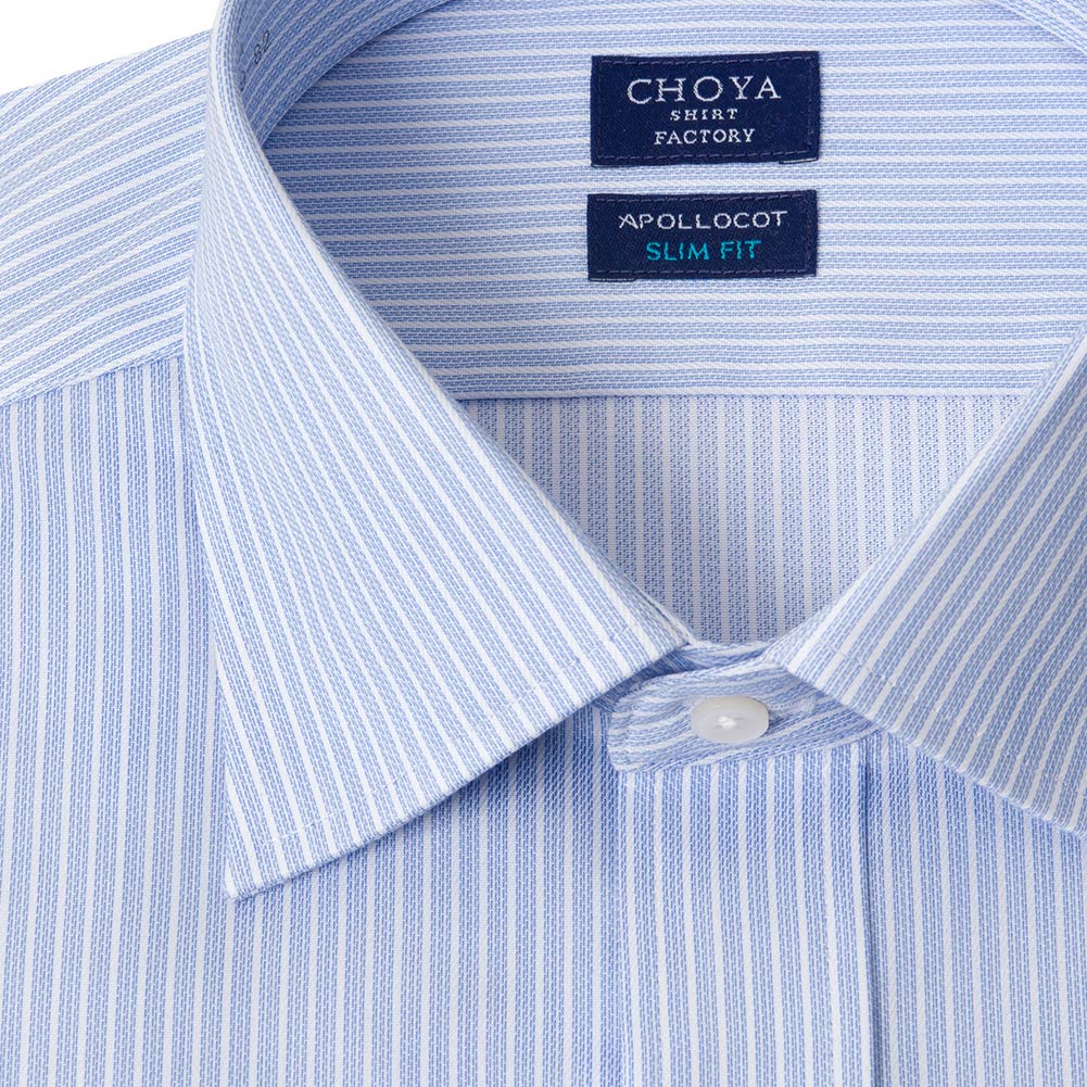 日清紡アポロコット スリムフィット 長袖 ワイシャツ スリムフィット メンズ 形態安定加工 青 ブル【CFD374-450】 CHOYA SHIRT FACTORY 日清紡アポロコット 長袖 ワイシャツ スリム