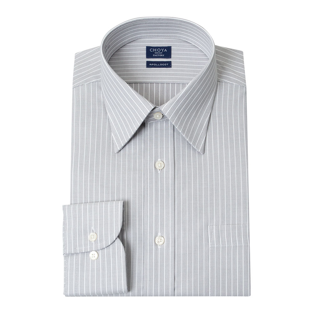 日清紡アポロコット 長袖 ワイシャツ メンズ 綿100％ 形態安定加工 グレー ストライプ レギュラ【CFD862-480】 CHOYA SHIRT FACTORY 日清紡アポロコット 長袖 ワイシャツ メンズ 綿