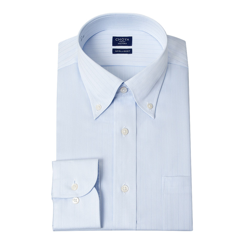 日清紡アポロコット 長袖 ワイシャツ メンズ 綿100％ 形態安定加工 青 ブルー ドビー ストライ【CFD864-250】 CHOYA SHIRT FACTORY 日清紡アポロコット 長袖 ワイシャツ メンズ 綿
