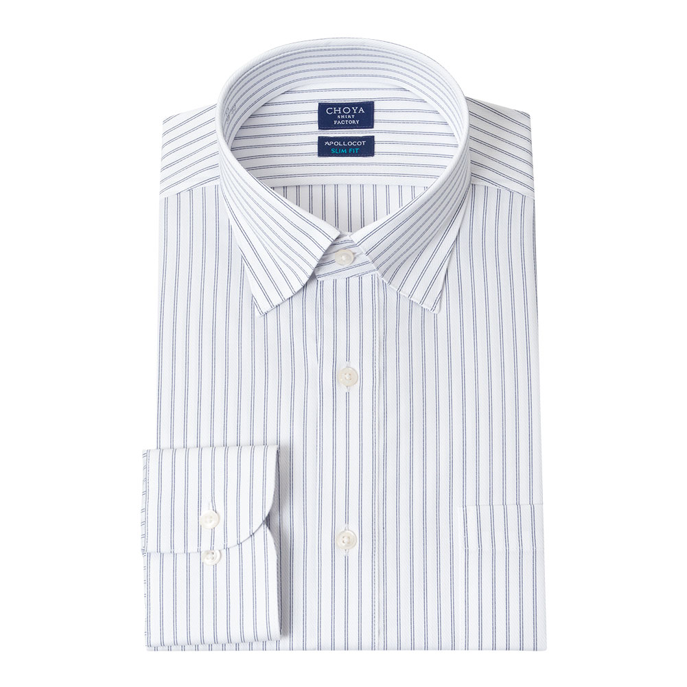 日清紡アポロコット スリムフィット 長袖 ワイシャツ スリムフィット メンズ 形態安定加工 紺 ネイ【CFD866-455】 CHOYA SHIRT FACTORY 日清紡アポロコット 長袖 ワイシャツ スリム