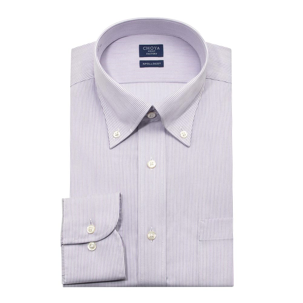 日清紡アポロコット 長袖 ワイシャツ メンズ 形態安定加工 パープル 紫 ボタンダウン |綿100％【CFD975-415】 CHOYA SHIRT FACTORY 日清紡アポロコット 長袖 ワイシャツ メンズ 形態