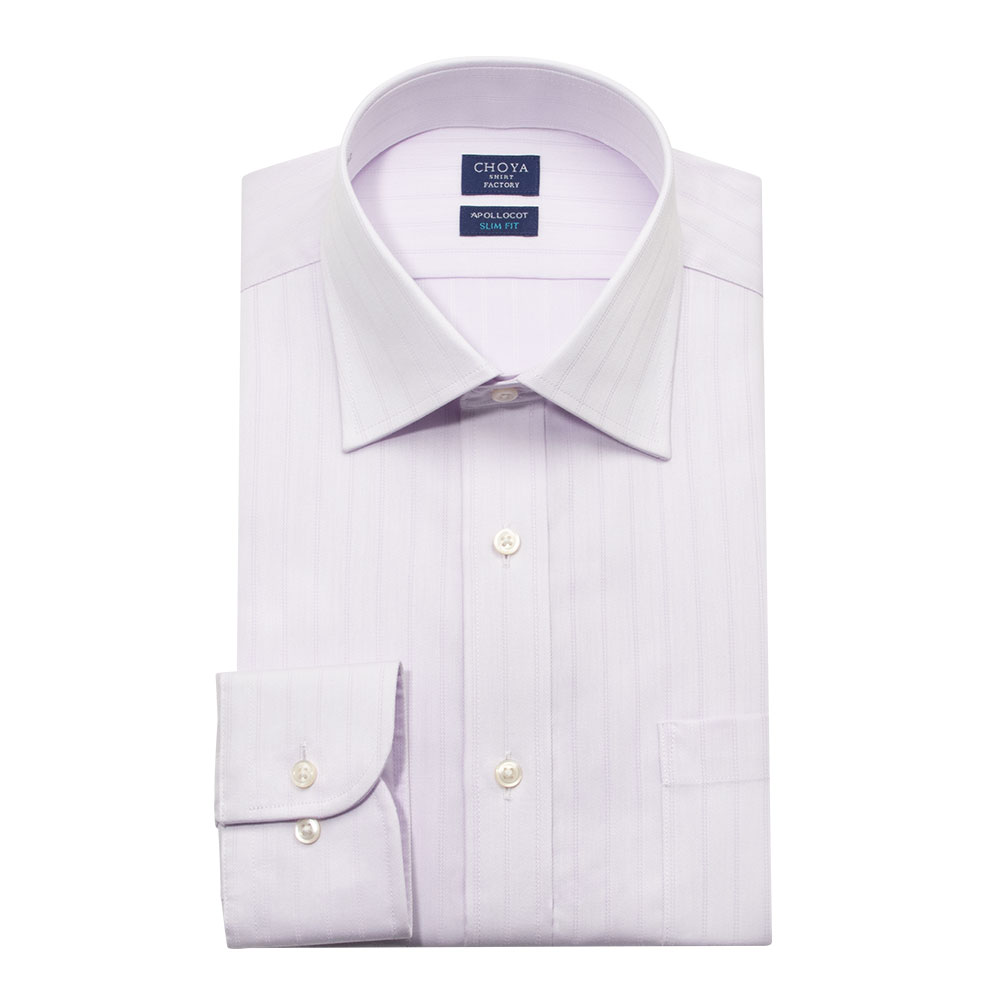 日清紡アポロコット スリムフィット 長袖 ワイシャツ スリムフィット メンズ 形態安定加工 ピンク 【CFD977-260】 CHOYA SHIRT FACTORY 日清紡アポロコット スリムフィット 長袖