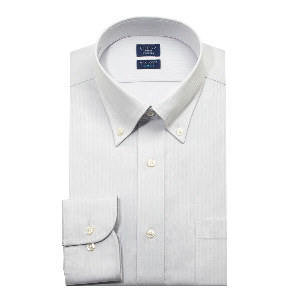 日清紡アポロコット スリムフィット 長袖 ワイシャツ スリムフィット メンズ 形態安定加工 グレー 【CFD978-280】 CHOYA SHIRT FACTORY 日清紡アポロコット スリムフィット 長袖
