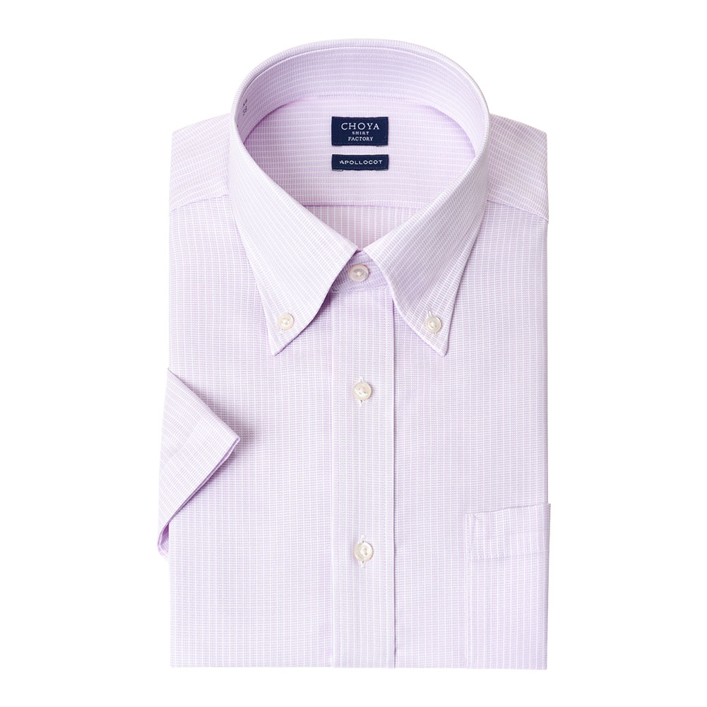 CHOYAシャツ Yシャツ 日清紡アポロコット 半袖ワイシャツ メンズ 形態安定 ノーアイロン ノンアイロン 綿100%  高級 上質 紫 パー CH_2401FS｜ss1946