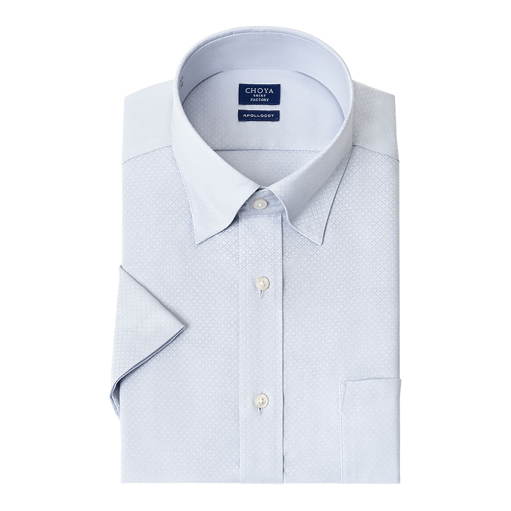 CHOYAシャツ Yシャツ 日清紡アポロコット 半袖ワイシャツ メンズ 形態安定 ノーアイロン ノンアイロン 綿100%  高級 上質 ブルーグ CH_2401FS｜ss1946