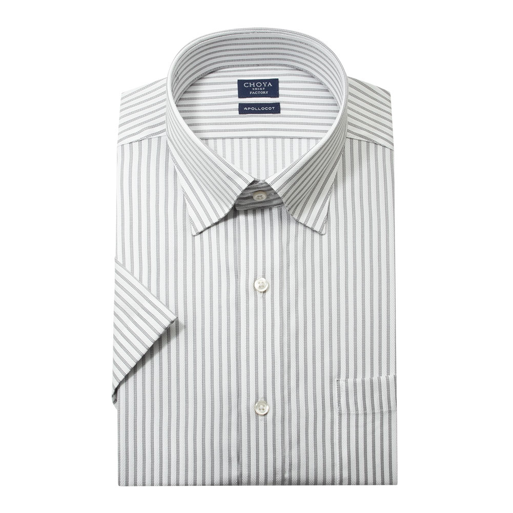 日清紡アポロコット 半袖 ワイシャツ メンズ 夏 形態安定加工 グレー ストライプ スナップダウン 【CFN615-480】 CHOYA SHIRT FACTORY 日清紡アポロコット 半袖 ワイシャツ メンズ 夏