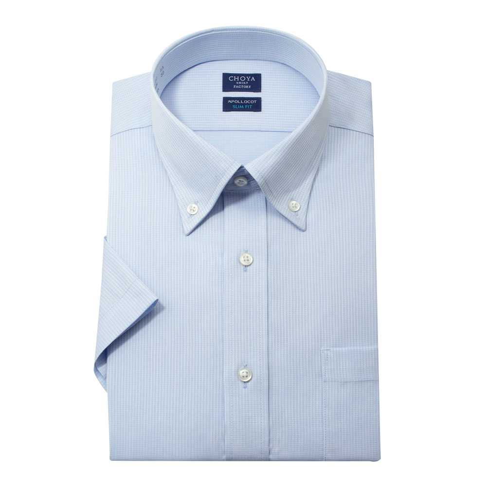 日清紡アポロコット 半袖 ワイシャツ メンズ 夏 形態安定加工 ブルー 青 ドビー ストライプ ボタ【CFN617-250】 CHOYA SHIRT FACTORY 日清紡アポロコット 半袖 ワイシャツ メンズ 夏