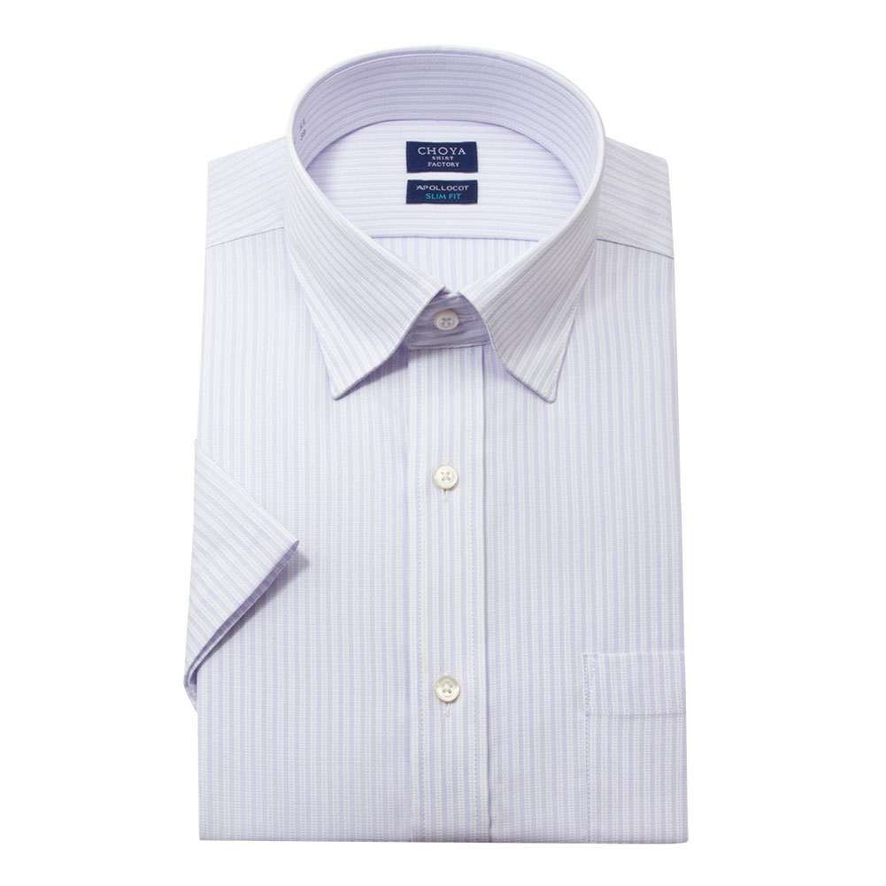 日清紡アポロコット 半袖 ワイシャツ メンズ 夏 形態安定加工 パープル ストライプ スナップダウン【CFN618-460】 CHOYA SHIRT FACTORY 日清紡アポロコット 半袖 ワイシャツ メンズ 夏