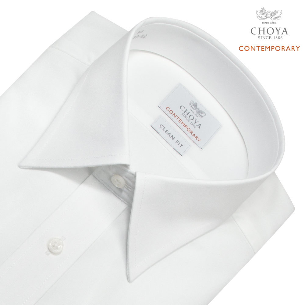 長袖 ワイシャツ メンズ 綿100％ 形態安定加工 ホワイト 白無地 レギュラーカラー CHOYA CONTEMPORARY_1