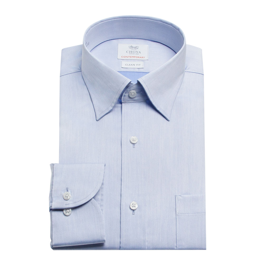 長袖 ワイシャツ メンズ 綿100％ 形態安定加工 ブルー 青 無地 スナップダウンカラー CHOY【CLD302-250】 CHOYA 1886 長袖 ワイシャツ メンズ 綿100％ 形態安定加工 ブルー 青