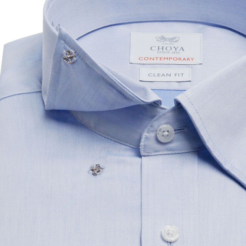 CHOYA 1886 長袖 ワイシャツ メンズ 綿100％ 形態安定加工 ブルー 青