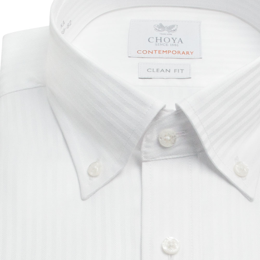 長袖 ワイシャツ メンズ 綿100％ 形態安定加工 ホワイト ドビー ストライプ ボタンダウンカラー CHOYA CONTEMPORARY_4