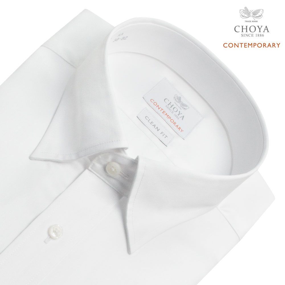 長袖 ワイシャツ メンズ 綿100％ 形態安定加工 白無地 ホワイト スナップダウンカラー CHOYA CONTEMPORARY_1