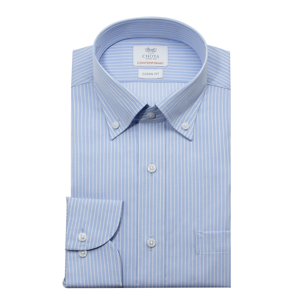 長袖 ワイシャツ メンズ 綿100％ 形態安定加工 ブルー ストライプ ボタンダウンカラー CHOY【CLD900-450】 長袖 ワイシャツ メンズ 綿100％ 形態安定加工 ブルー ストライプ