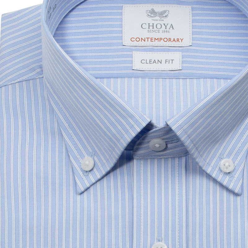 長袖 ワイシャツ メンズ 綿100％ 形態安定加工 ブルー ストライプ ボタンダウンカラー CHOYA CONTEMPORARY_4