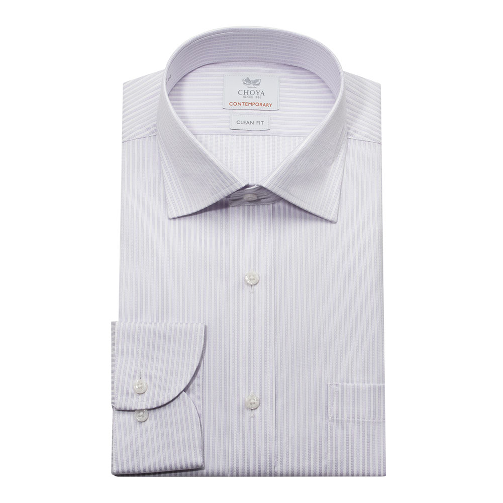 長袖 ワイシャツ メンズ 綿100％ 形態安定加工 パープル ストライプ ワイド CHOYA CON【CLD901-460】 長袖 ワイシャツ メンズ 綿100％ 形態安定加工 パープル ストライプ