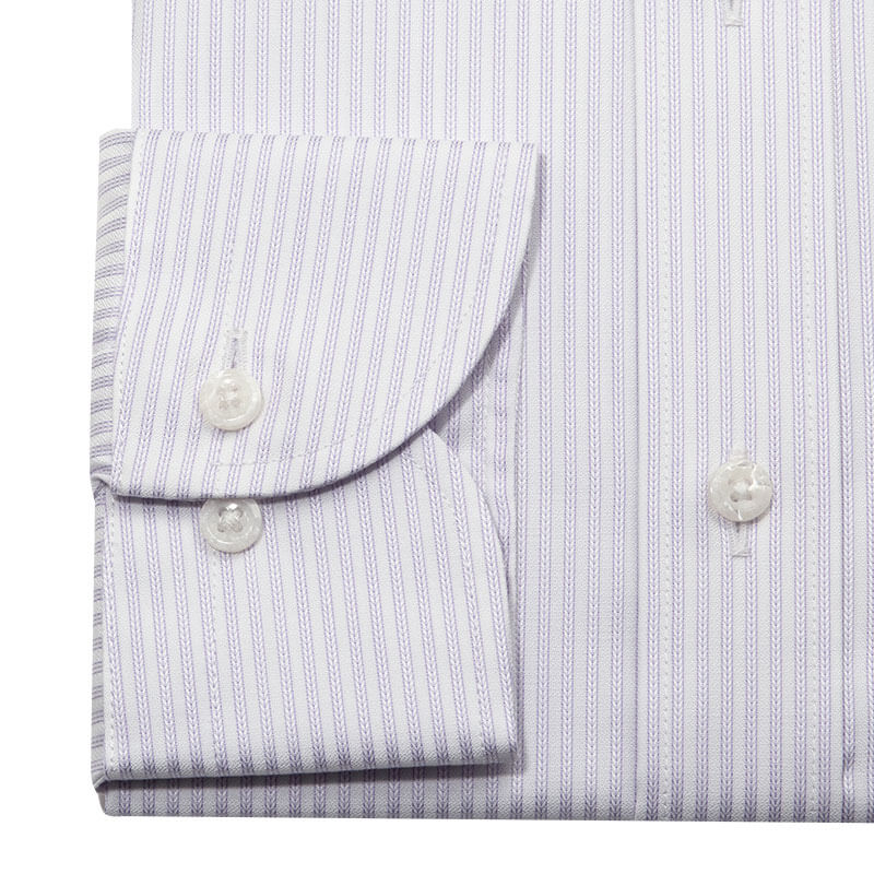 長袖 ワイシャツ メンズ 綿100％ 形態安定加工 パープル ストライプ