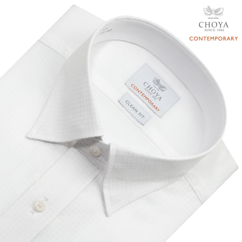 長袖 ワイシャツ メンズ 綿100％ 形態安定加工 白 ホワイト ドビー スナップダウン CHOYA CONTEMPORARY_1