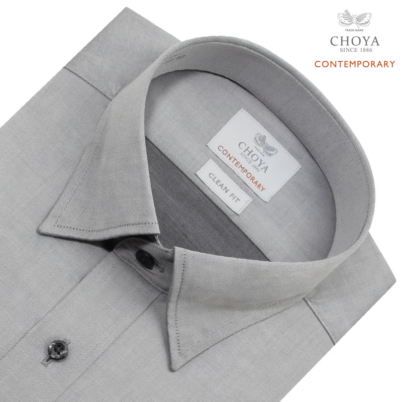 長袖 ワイシャツ メンズ 綿100％ 形態安定加工 グレー 無地 スナップ