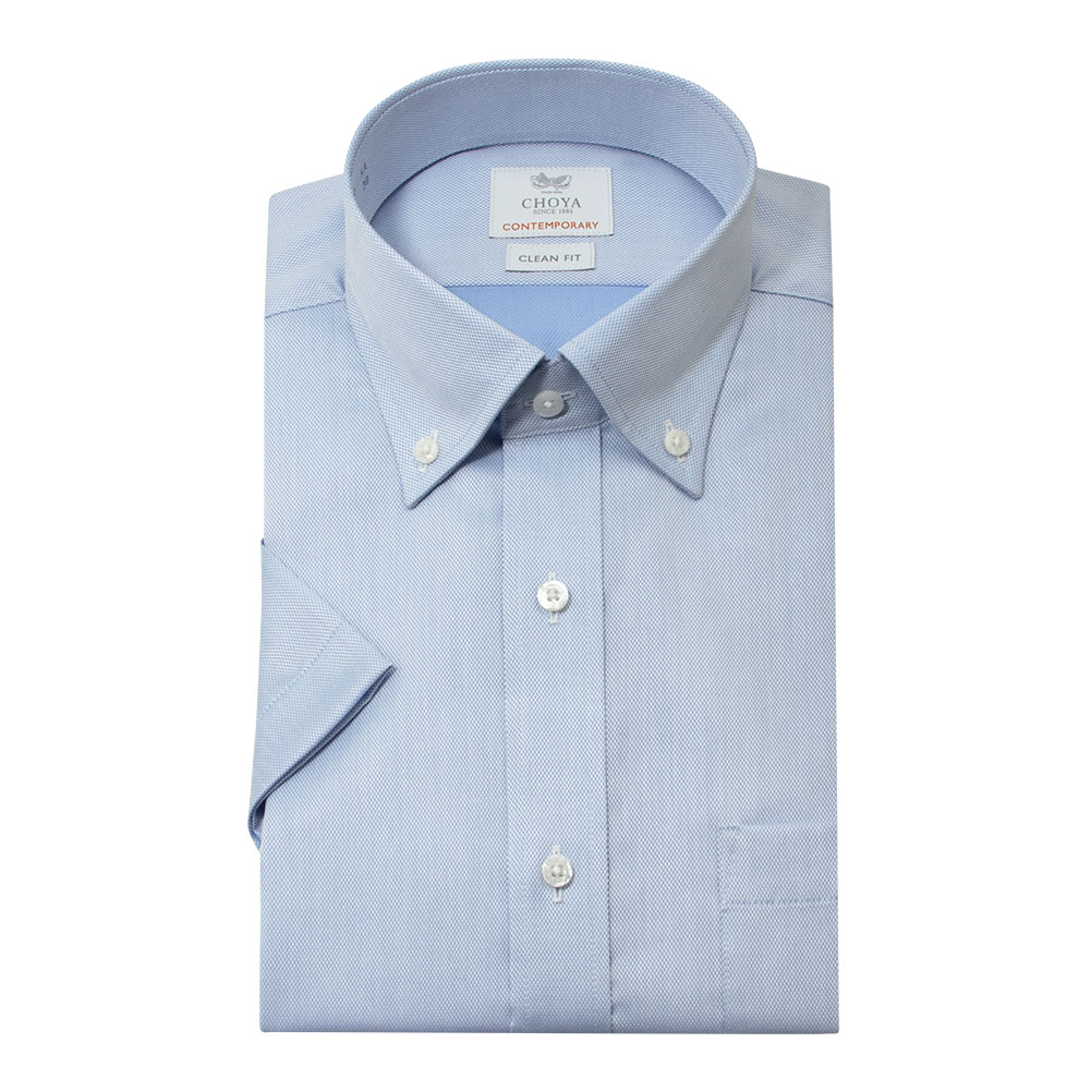 半袖シャツ ワイシャツ メンズ 綿100％ 形態安定加工 ブルー ドビー