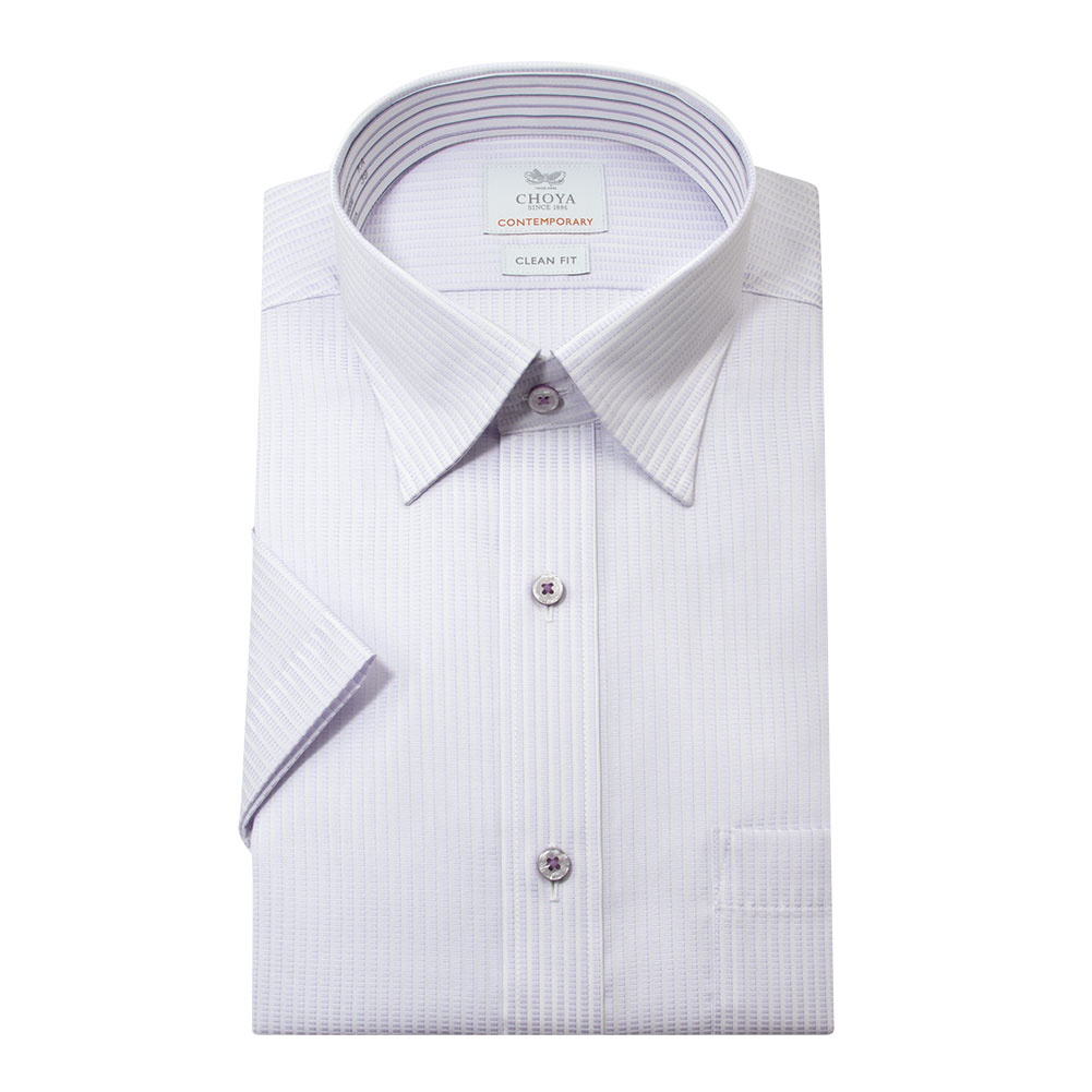 半袖シャツ ワイシャツ メンズ 綿100％ 形態安定加工 パープル 紫